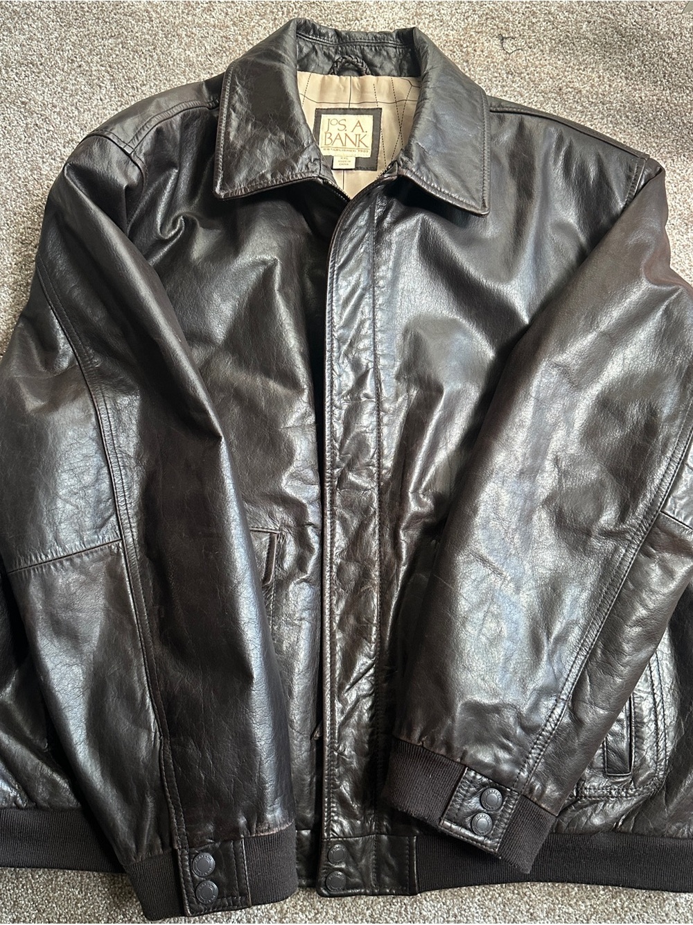 Jos. A. Bank Dark Brown Leather Bomber Jacket